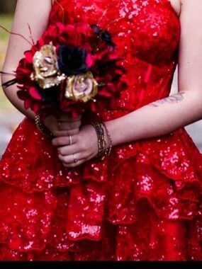 Sherri Hill Red Sequin Ruffle Hoco Dress